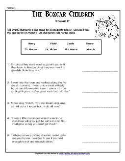 Who Said It? Book The Boxcar Children Worksheet