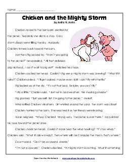 Chicken and the Mighty Storm 2nd Grade Reading Comprehension Worksheet