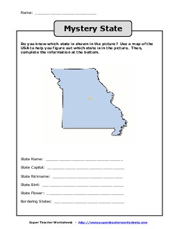 Mystery State: Missouri States Worksheet