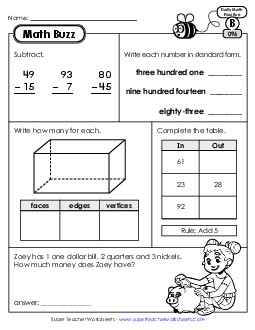 Math Buzz: Week 20 Worksheets 96 through 100 Daily Math Review Worksheet