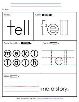 Worksheet 1: Tell Sight Words Individual Worksheet