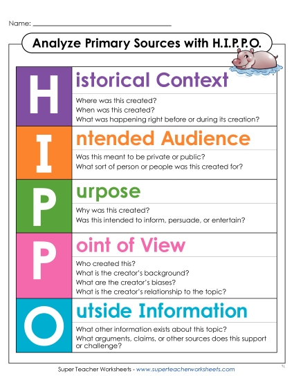 New Analyze Primary Sources with H.I.P.P.O<br>Anchor Chart Worksheet New Analyze Primary Sources with H.I.P.P.O<br>Anchor Chart Worksheet