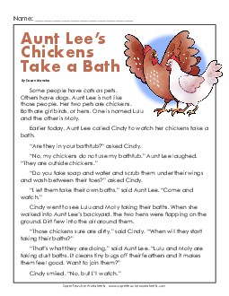 Aunt Lee\'s Chickens Take a Bath  2nd Grade Reading Comprehension Worksheet