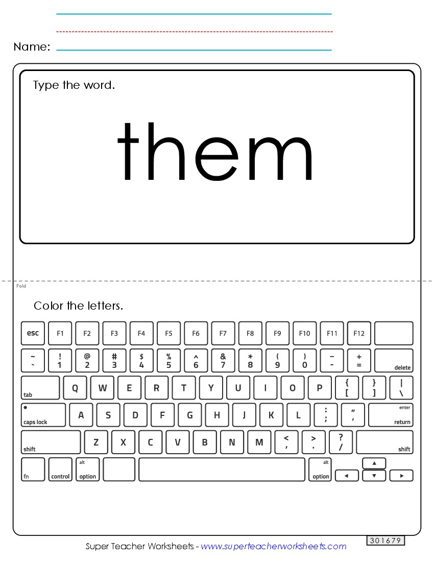 Type the Word: Them Sight Words Individual Worksheet