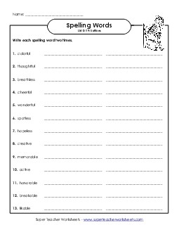 Write Twice (D-19) Spelling D Worksheet