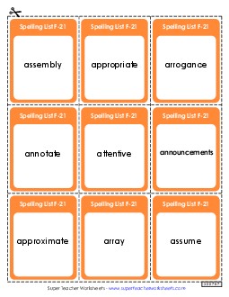 Flashcards (F-21)  Spelling F Worksheet