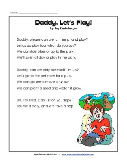 Daddy, Let\'s Play (Poem) Poems Worksheet