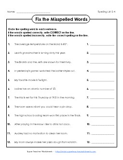 Correct or Incorrect? (E-4) Spelling E Worksheet