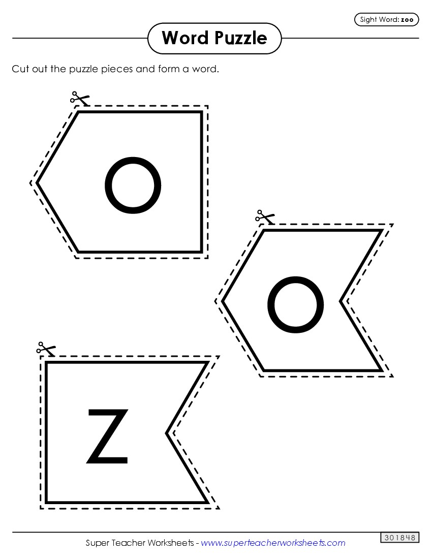 Word Puzzle: Zoo Sight Words Individual Worksheet