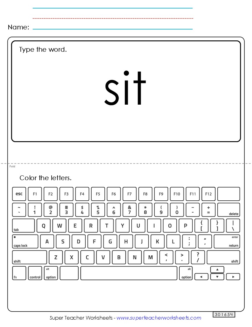 Type the Word: Sit Sight Words Individual Worksheet