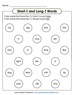 Dabber Activity: Long I and Short I Phonics Long Short I Worksheet