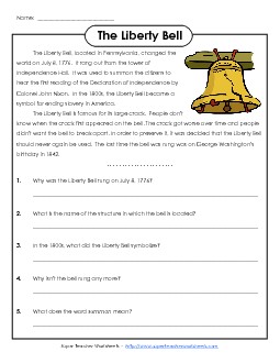 Liberty Bell 4th Grade Reading Comprehension Worksheet