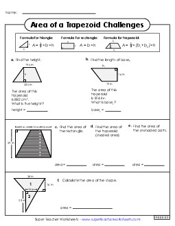 Area of Trapezoids Challenges (Intermediate) Worksheet