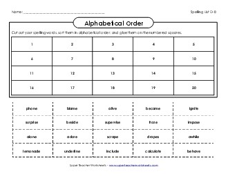 Alphabetical: Cut-Glue (D-8) Spelling D Worksheet