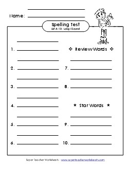 Spelling Test (A-10) Spelling A Worksheet