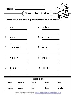 Unscramble the Words (A-Number Words)  Spelling A Worksheet