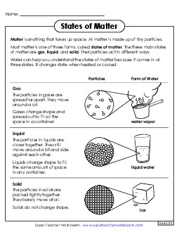 States of Matter Anchor Chart 6th Grade Science Worksheet