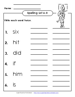 Write Twice (A-3) Free Spelling A Worksheet