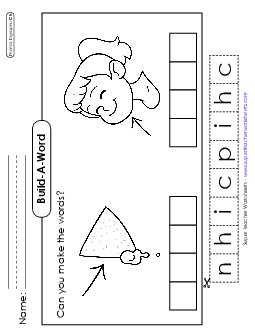 Build-a-Word #1: Chip and Chin Phonics Digraphs Worksheet