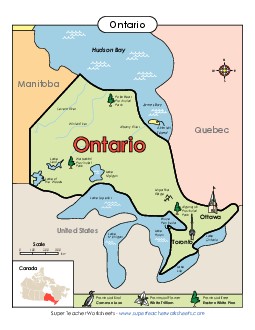 Ontario Map (Full Colour) Canada Worksheet