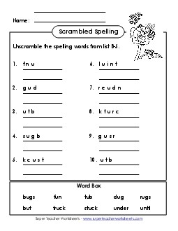 Word Scramble (B-5) Spelling B Worksheet