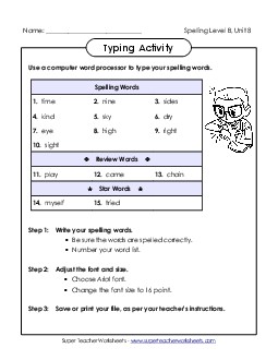 Typing Activity (B-8) Spelling B Worksheet