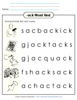 Circle the Words (-ack) Word Families Worksheet