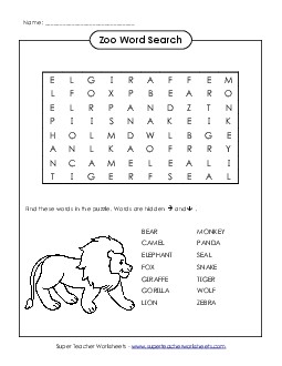 Zoo Wordsearch Worksheet