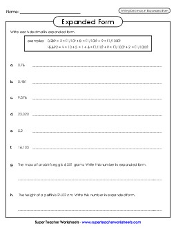 Expanded Form (Thousandths) Free Place Value Worksheet