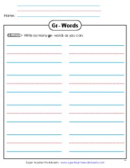 Phonics Brainstorm (Gr- Words) Phonics Blends Worksheet