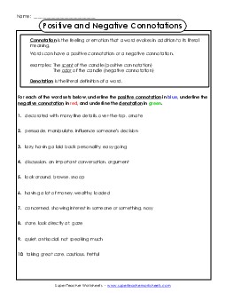 Identify the Connotations and Denotation  Worksheet