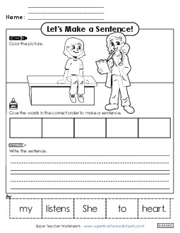 Build a Sentence: Doctor Community Helpers Worksheet