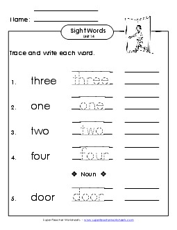 Read, Trace, Write (Unit 14) Sight Words Worksheet