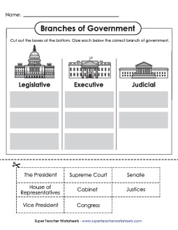 Cut-and-Glue (Basic) Branches Of Government Worksheet