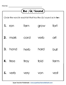 Circle the Word: /ûr/ Spelled <i>er</i> Phonics R Controlled Vowels Worksheet