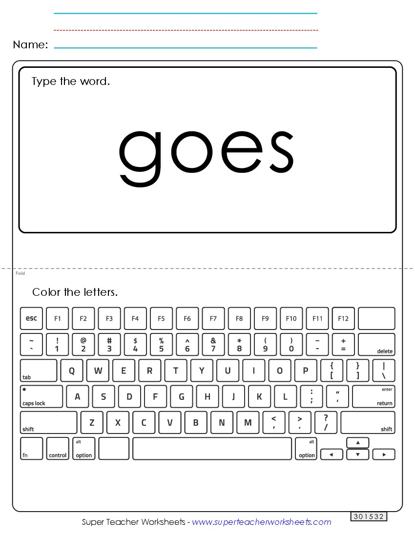 Type the Word: Goes Sight Words Individual Worksheet