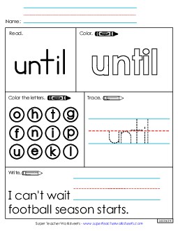 Worksheet 1: Until Sight Words Individual Worksheet