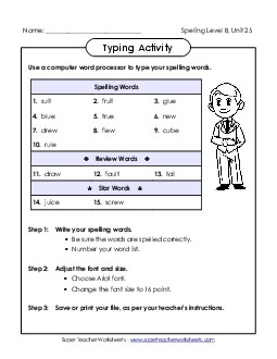 Typing Activity (B-25) Spelling B Worksheet