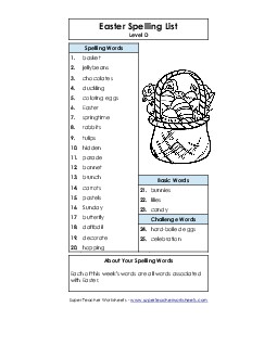 Spelling Word List Easter (D-Easter)  Spelling D Worksheet