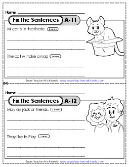 Fix the Sentences A-11 through A-15 Worksheet