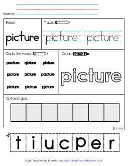 Worksheet 2: Picture Sight Words Individual Worksheet