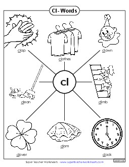 Cl- Words Phonics Blends Worksheet