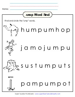 Circle the Words (-ump) Word Families Worksheet