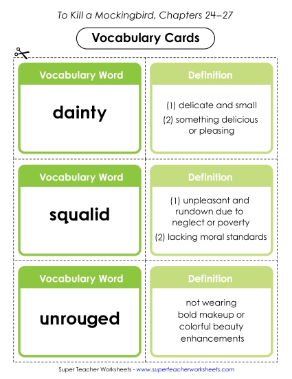 New Vocabulary Cards: Chapters 24–27 Worksheet New Vocabulary Cards: Chapters 24–27 Worksheet