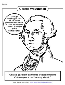 Washington Coloring Page Presidents Worksheet