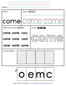 Worksheet 2: Come Free Sight Words Individual Worksheet