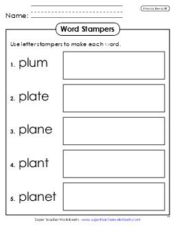 Letter Stampers (Pl- Words) Phonics Blends Worksheet