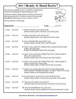 Assessment:  Am I Ready for Books? Reading Worksheet