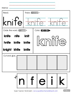 Worksheet 2: Knife Sight Words Individual Worksheet