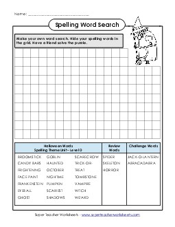 Make Your Own Word Search (D-Halloween)  Spelling D Worksheet